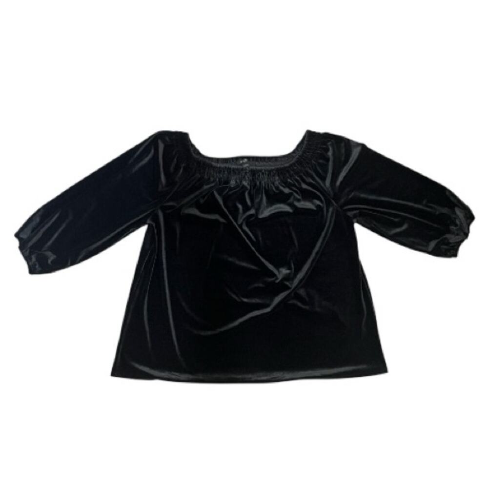 NWT J.Jill Wearever Collection Women’s Black Velvet Shoulder Puff Sleeve Top szL